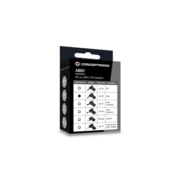 Conceptronic átalakító - ABBY15PC02 (USB-C to DELL 4.5x3mm 18-20V, PD:100W, fekete) – 3. kép