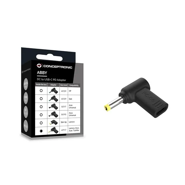 Conceptronic átalakító - ABBY15PC06 (USB-C to Lenovo/Asus/Acer/Toshiba, 18-20V, PD:100W, fekete) – 2. kép