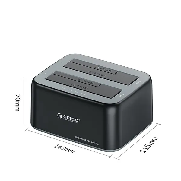 Orico HDD/SSD Dokkoló - 6829C3-C-EU-BK (2x 2,5"/3,5" HDD/SSD -> USB-A, Offline klón funkció, Max.: 36TB, fekete) – 3. kép