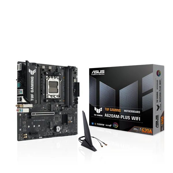 Asus Alaplap - AMD TUF GAMING A620AM-PLUS WIFI AM5 (A620, 4xDDR5 7600+MHz, 1x 2,5 Gb LAN, 2xM.2, 4xSATA3, HDMI+2xDP)