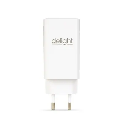 Delight USB-A 20W + Type-C (USB-C) PD45W adapter 65W (55042), DC 5-20V, gyorstöltéssel, fehér – 2. kép