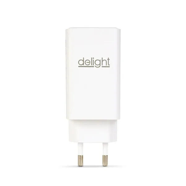 Delight USB-A 20W + Type-C (USB-C) PD45W adapter 65W (55042), DC 5-20V, gyorstöltéssel, fehér – 2. kép