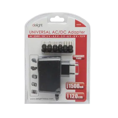 Delight univerzális adapter (55056B), DC 3-12V, 1,5A, 6db cserélhető dugó – 2. kép