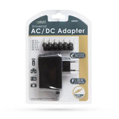 Delight univerzális adapter (55056C), DC 3-12V, 2,5A, 6db cserélhető dugó – 2. kép