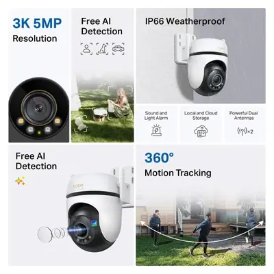 TP-link IP wifi PT dómkamera - Tapo C530WS (DualLight, 5MP, 3,2mm, kültéri IP66, H264, IR+LED30m, SD, mikr., hangsz.) – 2. kép