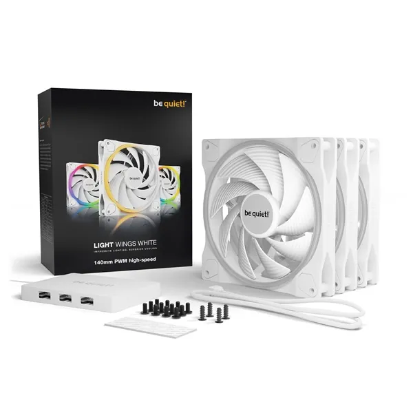 Be Quiet! Cooler 14cm - LIGHT WINGS WHITE 140mm PWM Triple Pack (RGB, 2200rpm, 31dB, fehér) – 6. kép