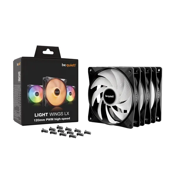 Be Quiet! Cooler 12cm - LIGHT WINGS LX 120mm PWM high-speed Triple-Pack (RGB, 2100rpm, 30,9dB, fekete) – 5. kép
