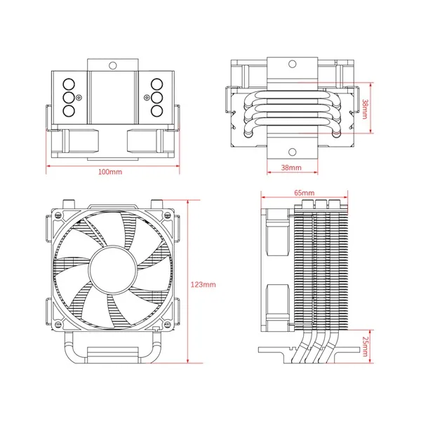 ID-Cooling CPU Cooler - SE-903-XT (25,8dB; max. 77,81 m3/h, 4pin csatlakozó, 3 db heatpipe, 9cm, PWM, LED) – 6. kép