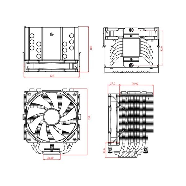 ID-Cooling CPU Cooler - SE-226-XT BLACK (16.2-35.2dB; max 129,39 m3/h; 4Pin csatlakozó, 6 db heatpipe, 12cm, PWM,) – 7. kép