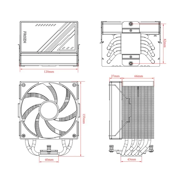 ID-Cooling CPU Cooler - FROZN A610 ARGB WHITE (29.9dB; max. 132,54 m3/h; 4pin, 4 db heatpipe, 12cm, A-RGB, PWM) – 6. kép