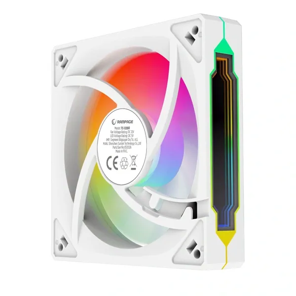 Rampage Cooler 12cm - 7C-120BR (max 21,2 dBA, Reverse, 65,41 m3/h, ház hűtésre, A-RGB LED, fehér) – 5. kép