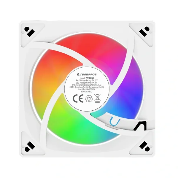 Rampage Cooler 12cm - 7C-120BR (max 21,2 dBA, Reverse, 65,41 m3/h, ház hűtésre, A-RGB LED, fehér) – 6. kép