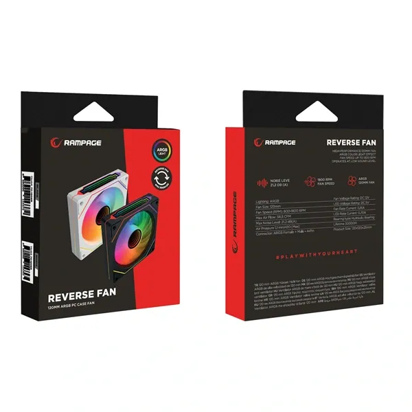 Rampage Cooler 12cm - 7C-120BR (max 21,2 dBA, Reverse, 65,41 m3/h, ház hűtésre, A-RGB LED, fehér) – 7. kép