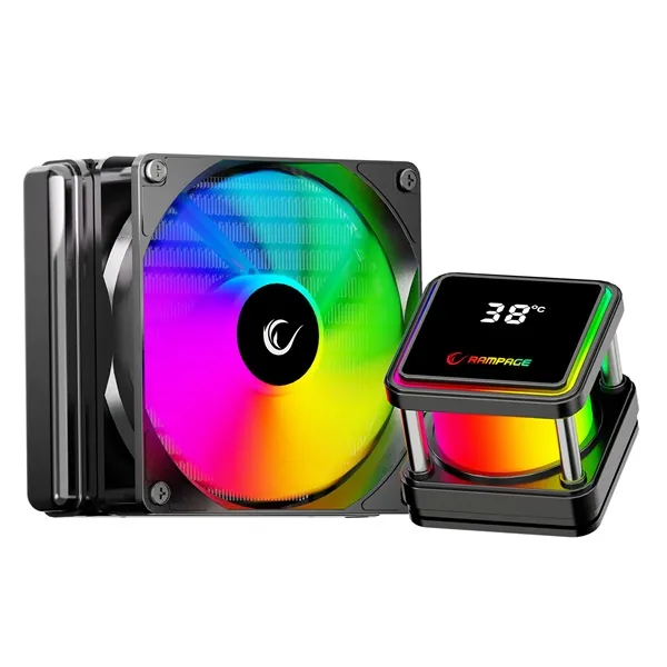 Rampage CPU Water Cooler - INFINITE V120 (Mágneses kijelző, 36,9dB max., 98,54 m3/h; 12cm, A-RGB LED, fekete)
