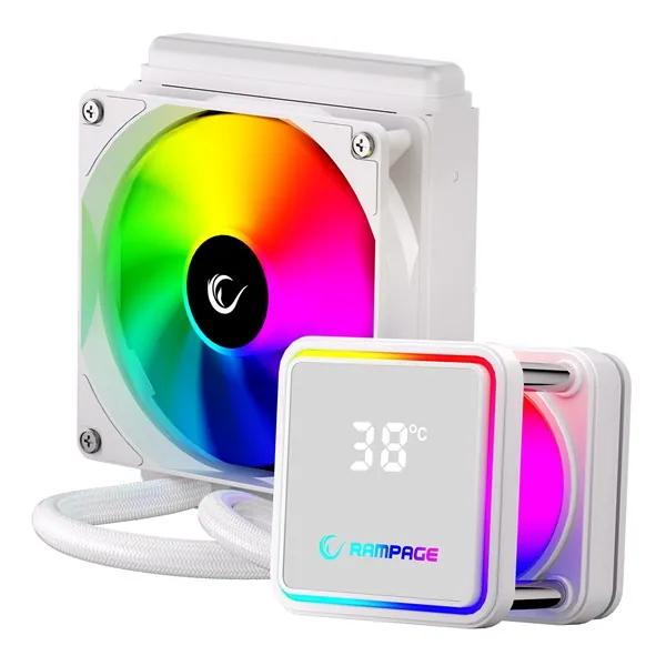 Rampage CPU Water Cooler - INFINITE V120 (Mágneses kijelző, 36,9dB max., 98,54 m3/h; 12cm, A-RGB LED, fehér) – 6. kép