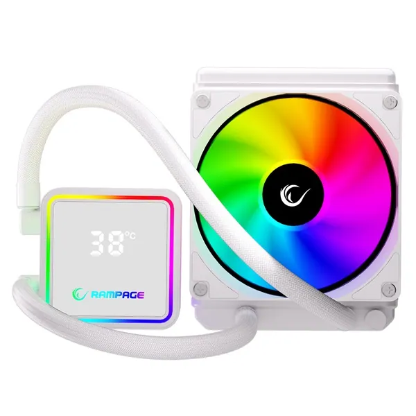 Rampage CPU Water Cooler - INFINITE V120 (Mágneses kijelző, 36,9dB max., 98,54 m3/h; 12cm, A-RGB LED, fehér) – 8. kép
