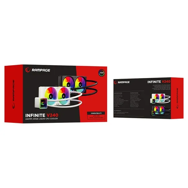 Rampage CPU Water Cooler - INFINITE V240 (Mágneses kijelző, 36,9dB max., 98,54 m3/h; 2x12cm, A-RGB LED, fekete) – 3. kép