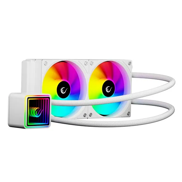 Rampage CPU Water Cooler - INFINITE V240 (Mágneses kijelző, 36,9dB max., 98,54 m3/h; 2x12cm, A-RGB LED, fehér)