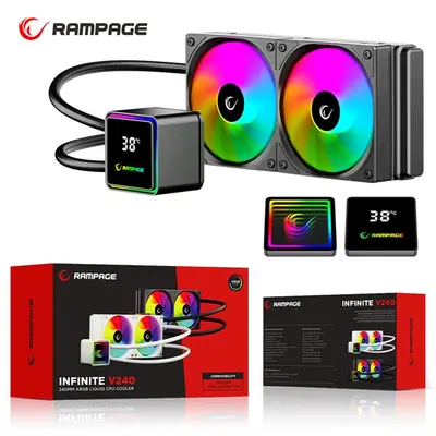 Rampage CPU Water Cooler - INFINITE V240 (Mágneses kijelző, 36,9dB max., 98,54 m3/h; 2x12cm, A-RGB LED, fehér) – 2. kép