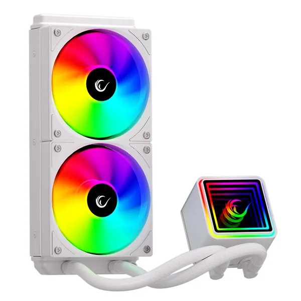 Rampage CPU Water Cooler - INFINITE V240 (Mágneses kijelző, 36,9dB max., 98,54 m3/h; 2x12cm, A-RGB LED, fehér) – 6. kép