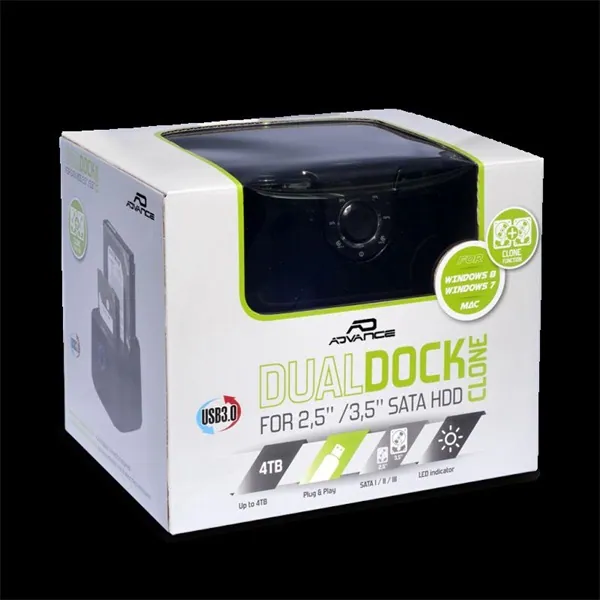 Advance HDD/SSD Dokkoló - DUALDOCK CLONE 2.5" / 3.5" (USB-A3.0 to 2xSATA, fekete) – 5. kép
