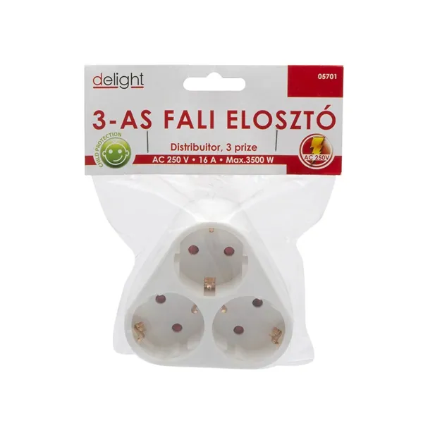 Delight 3-as fali elosztó, földelt, gyerekvédelemmel – 3. kép