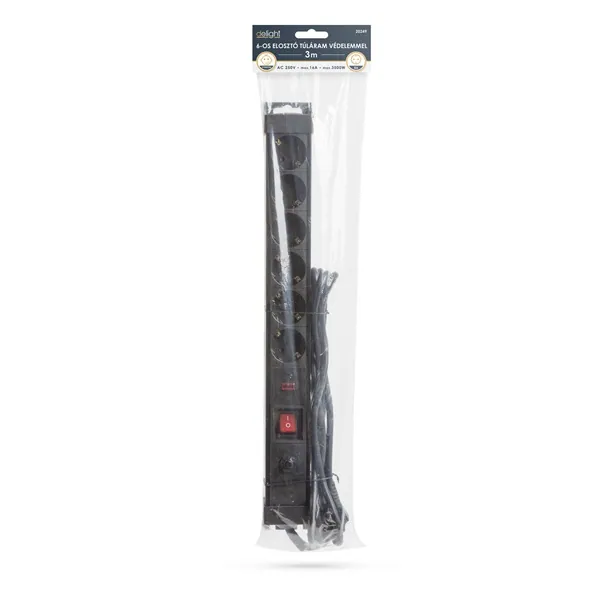 Delight Túlfeszültségvédő Kapcsolóval 6DIN 3m Black – 3. kép