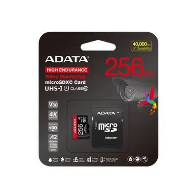 ADATA MicroSD kártya - 256GB microSDXC UHS-I U3 Class10 A2 V30S High Endurance (R/W: 100/85 MB/s, 24/7 record) + adapter – 2. kép