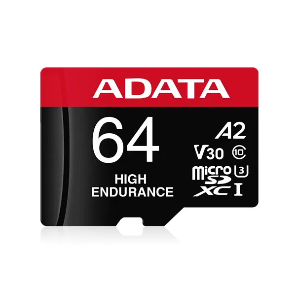ADATA MicroSD kártya - 64GB microSDXC UHS-I U3 Class10 A2 V30S High Endurance (R/W: 100/80 MB/s, 24/7 record) + adapter