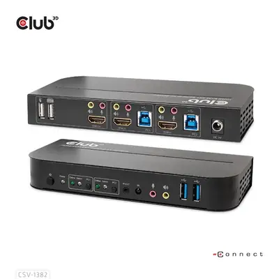 Club 3D KVM Switch - CSV-1382 (Dual HDMI, 4K60Hz, USB, PC KVM funkció, HDR, 3D támogatás) – 2. kép