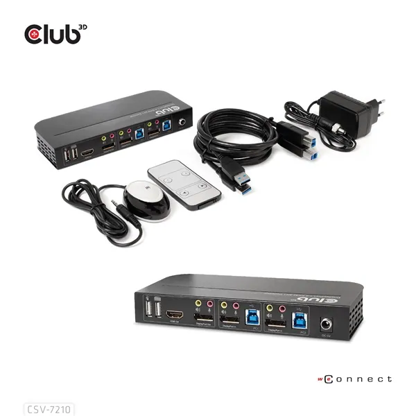 Club 3D KVM Switch - CSV-7210 (Dual DisplayPort, 4K60Hz, HDMI, KVM, IR távirányító) – 3. kép