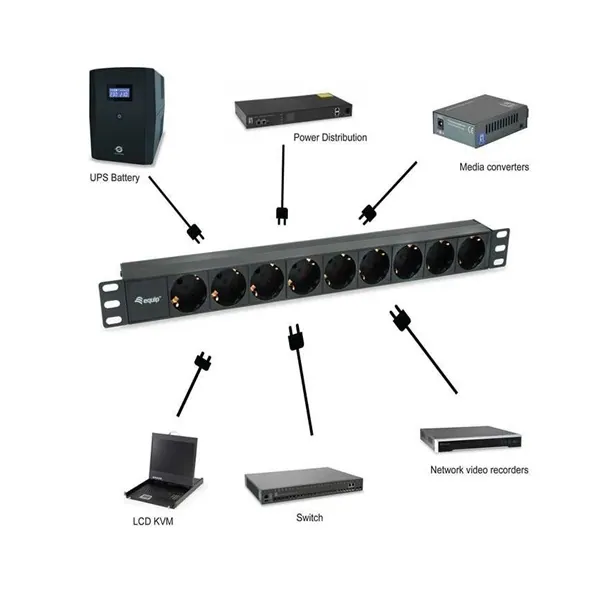 Equip Hálózati Elosztó - 333282 (Schuko, 9 Schuko, Rack 1U, 1,8m kábel, fekete) – 4. kép