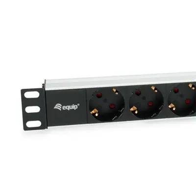 Equip Hálózati Elosztó - 333292 (Schuko, 9 Schuko, Rack 1U, 1,8m kábel, aluminium, fekete) – 2. kép