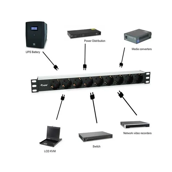 Equip Hálózati Elosztó - 333292 (Schuko, 9 Schuko, Rack 1U, 1,8m kábel, aluminium, fekete) – 6. kép