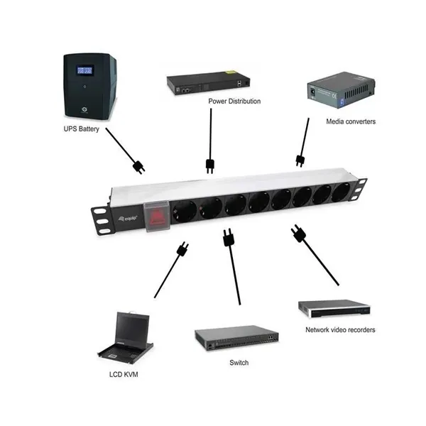 Equip Hálózati Elosztó - 333293 (Schuko, 8 Schuko, Rack 1U, 1,8m kábel, aluminium, fekete) – 6. kép