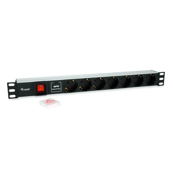 Equip Hálózati Elosztó - 333309 (Schuko, 7 Schuko, Rack 1U, túlfeszültség védelett, 1,8m kábel, aluminium, fekete) – 2. kép