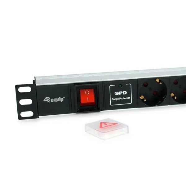 Equip Hálózati Elosztó - 333309 (Schuko, 7 Schuko, Rack 1U, túlfeszültség védelett, 1,8m kábel, aluminium, fekete) – 3. kép
