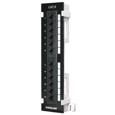 Manhattan Patch panel - Falra szerelhető, CAT6 UTP árnyékolatlan patch panel, 12 portos, 10" 1U, Fekete