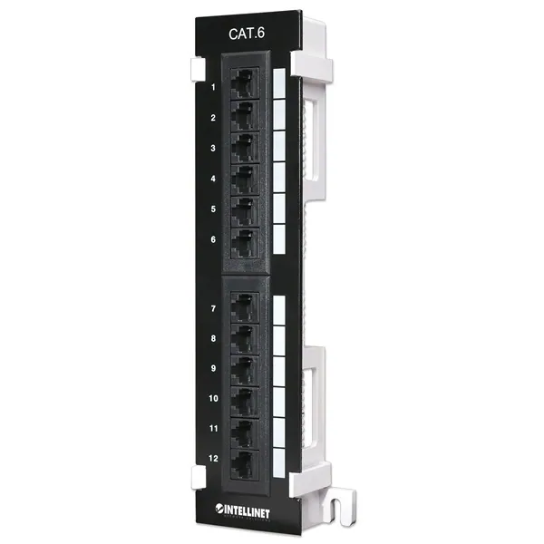 Manhattan Patch panel - Falra szerelhető, CAT6 UTP árnyékolatlan patch panel, 12 portos, 10" 1U, Fekete