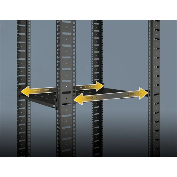 Manhattan Rackszekrény polc - 714082 (19", 1U, fix rögzítés, változtatható sínekkel: 350 - 550 mm mély, 20kg, fekete) – 2. kép