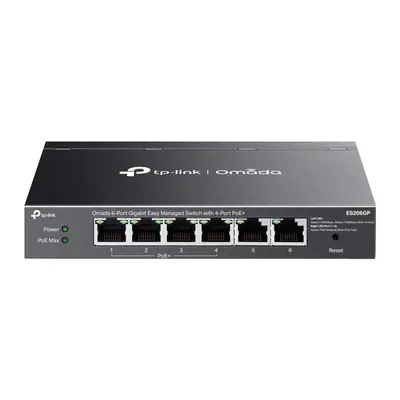 TP-Link Switch Menedzselhető PoE - ES206GP (Omada; 6x 1Gbps; 4x af/at PoE+ port; 65W)