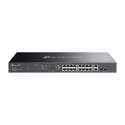 TP-Link Switch Menedzselhető PoE - ES220GMP (Omada; 18x 1Gbps + 2x 1Gbps combo port; 16x af/at PoE+ port; 250W)