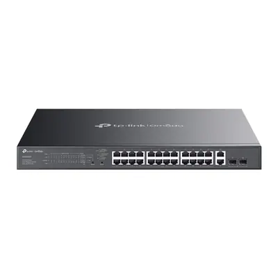 TP-Link Switch Menedzselhető PoE - ES228GMP (Omada; 26x 1Gbps + 2x 1Gbps SFP port; 24x af/at PoE+ port; 384W)