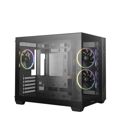 DeepCool Számítógépház - CG330 3F (fekete, ablakos, 3x12cm A-RGB, BTF, mATX, 2xUSB3.0, 1xUSB2.0) – 2. kép