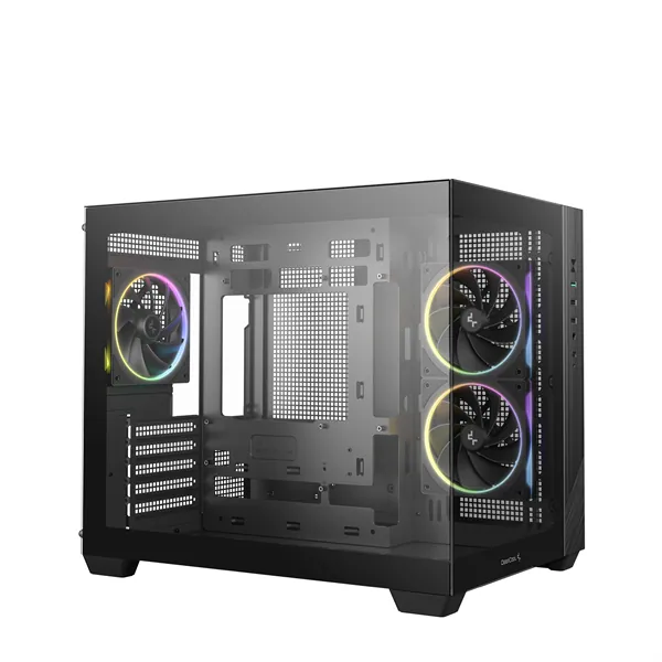 DeepCool Számítógépház - CG330 3F (fekete, ablakos, 3x12cm A-RGB, BTF, mATX, 2xUSB3.0, 1xUSB2.0) – 2. kép