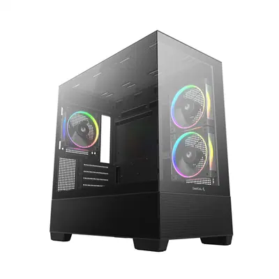 DeepCool Számítógépház - CG380 3F (fekete, ablakos, 3x12cm A-RGB, BTF, mATX, 2xUSB3.0, 1xUSB2.0)