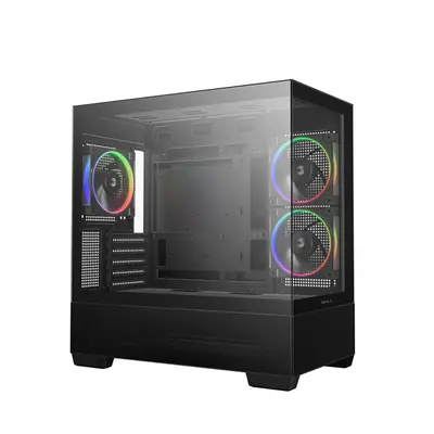 DeepCool Számítógépház - CG380 3F (fekete, ablakos, 3x12cm A-RGB, BTF, mATX, 2xUSB3.0, 1xUSB2.0) – 2. kép