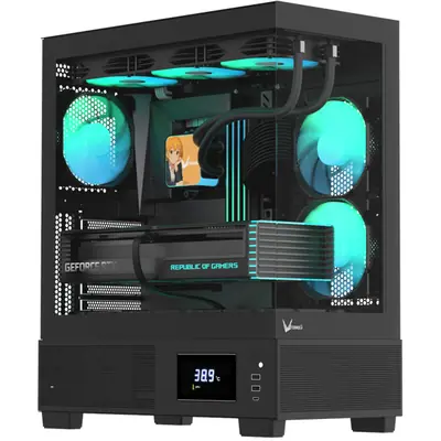 Formula Számítógépház - Crystal E1 FLOE Black (fekete, ablakos, ATX, 2xUSB3.0, 1xType-C)