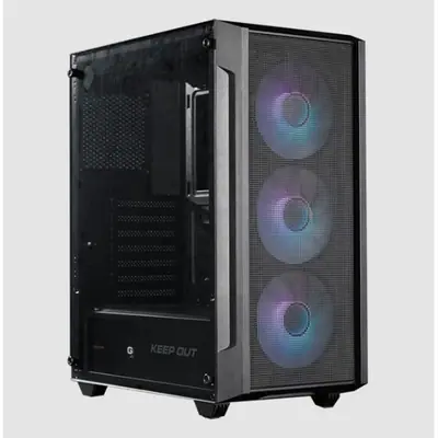KEEP OUT Számítógépház - XC-200 MESH (fekete, ablakos, 3x12cm RGB venti, ATX, 2xUSB2.0, 1xUSB3.0)