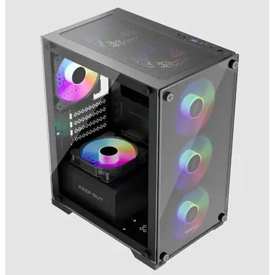 KEEP OUT Számítógépház - XC-201 GLASS (fekete, ablakos, 4x12cm ARGB venti, microATX, 1xUSB2.0, 1xUSB3.0) – 2. kép